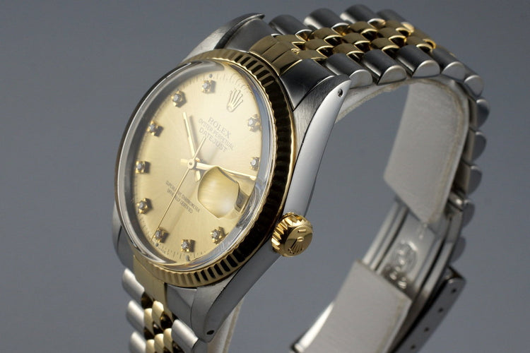 1981 Rolex Two Tone DateJust 16013 Factory Champagne Diamond Dial with Box and Papers