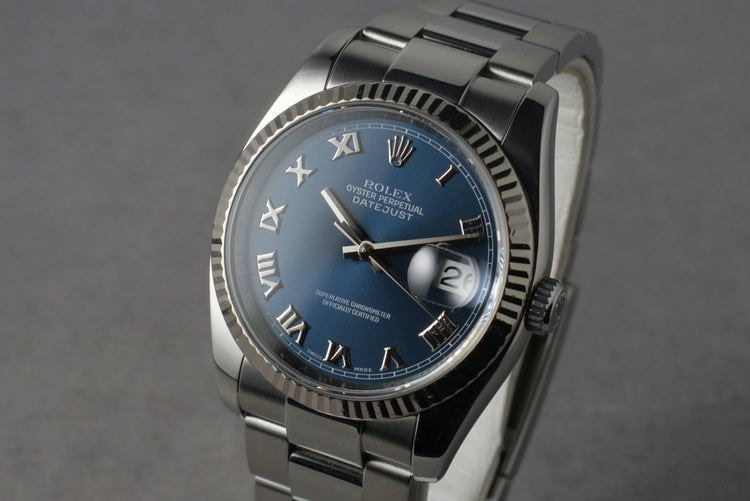 2006 Rolex DateJust 116234 with Blue Roman Numeral Dial Box & Papers