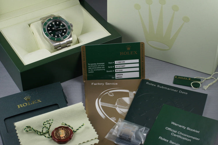 2010 Rolex Green Submariner 116610V with Box and Papers