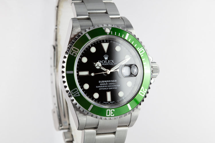 2005 Rolex Anniversary Green Submariner 16610LV with Box and Papers