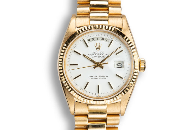 1968 Rolex 18K YG Day-Date 1803 Matte White Dial