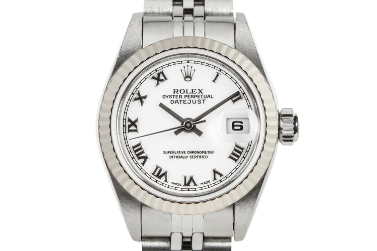 1999 Rolex Ladies Datejust 69174 with White Gold Bezel and Box and Papers