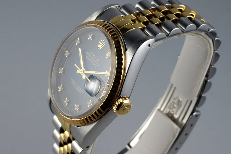 1988 Rolex Two Tone DateJust 16233 Factory Blue Vignette Diamond Dial