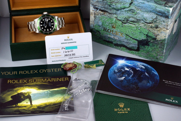 2004 Rolex Green Submariner 16610V Mark I Dial with Box and Service Papers