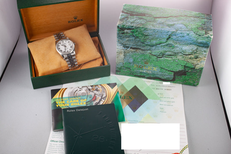 2002 Rolex DateJust 16220 No Lume White Roman Dial with Box and Papers