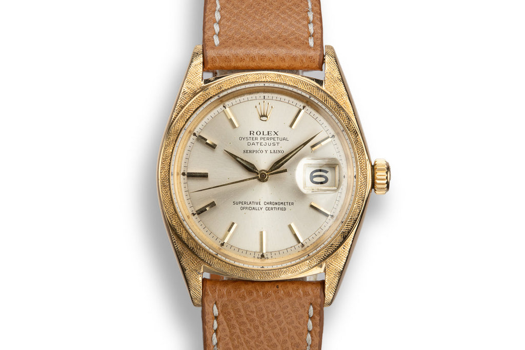 1964 Rolex 18K YG Morellis DateJust 1602 Silver Serpico Y Laino Dial with Service Papers