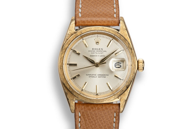 1964 Rolex 18K YG Morellis DateJust 1602 Silver Serpico Y Laino Dial with Service Papers