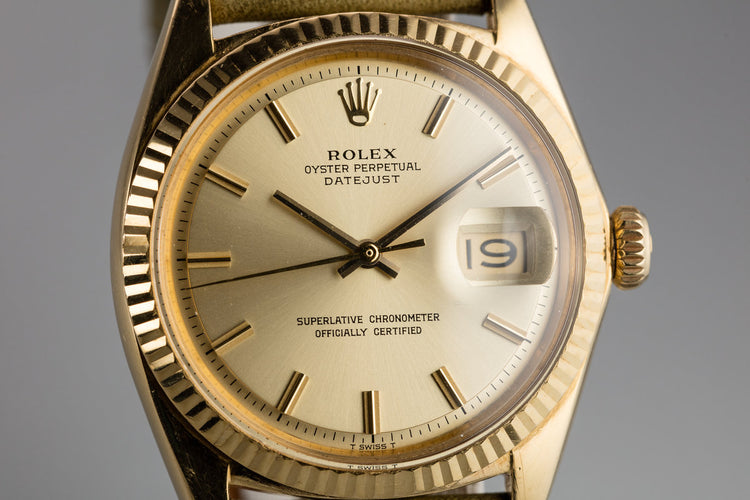 1969 Rolex 18K YG DateJust 1601 with No Lume Champagne Dial