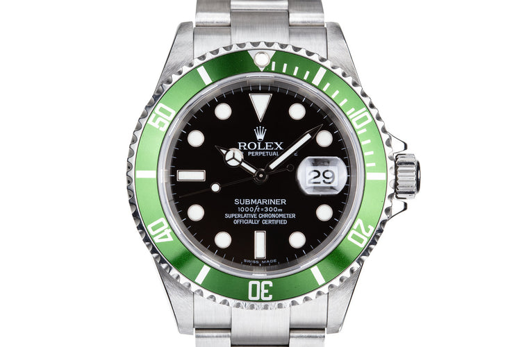 2003 Rolex Green Submariner 16610LV with Box and Papers