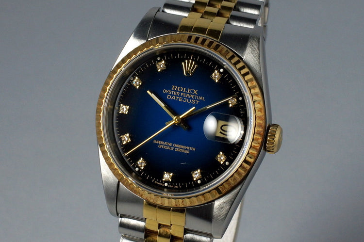 1988 Rolex Two Tone DateJust 16233 Factory Blue Vignette Diamond Dial