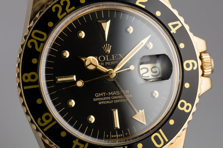 1979 Rolex 18K YG GMT-Master 1675 Black Nipple Dial with Box and Papers