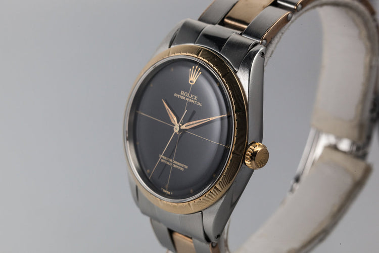 1966 Rolex Two Tone Oyster Perpetual 1008 With Gilt Zephyr Dial and Bezel and Box and Papers
