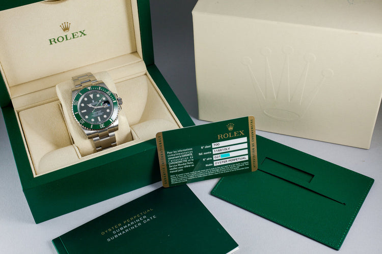 2011 Rolex Green Submariner 116610LV with Box and Papers