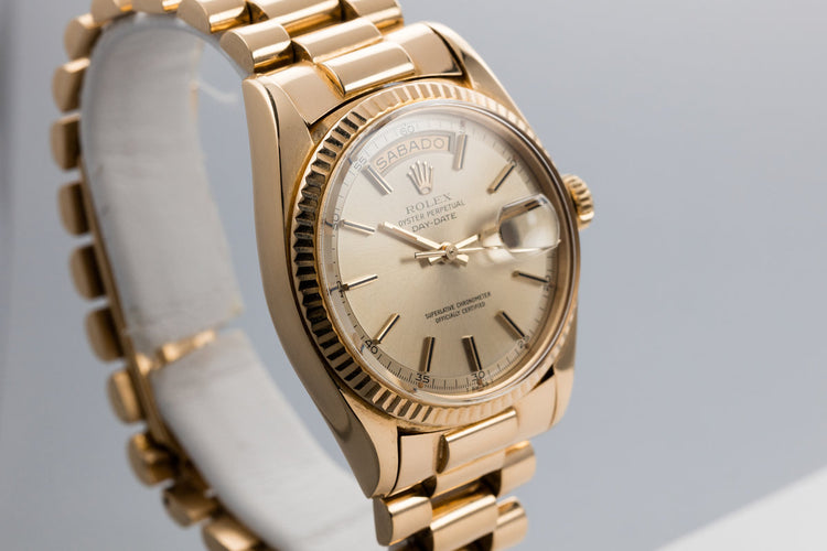1975 Rolex YG Day-Date 1803 Champagne Dial with Spanish Date Wheel and South American Bracelet
