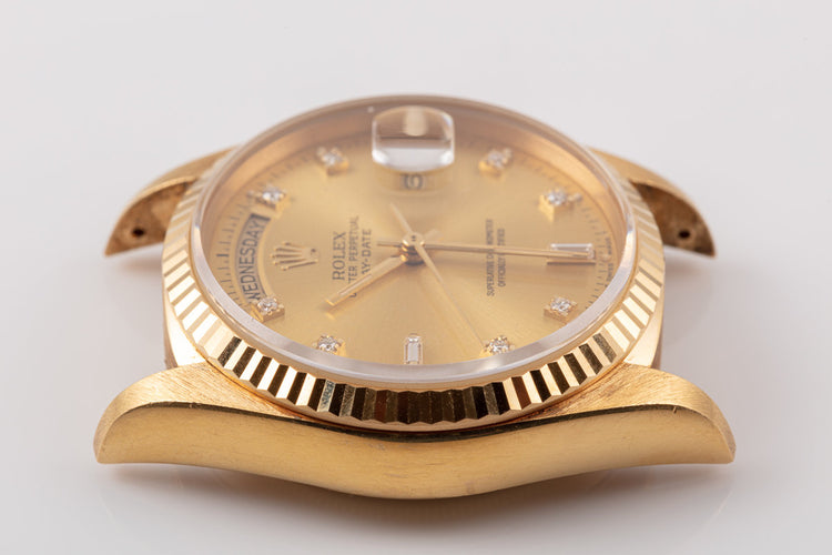 1988 Unpolished Rolex 18K YG Day-Date 18038 with Metallic Gold Diamond Dial