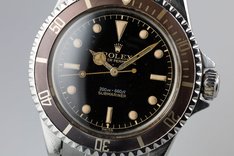 1963 Rolex Pointed Crown Guard Case Submariner 5513 with Silver Depth Rating Gilt Exclamation Dial