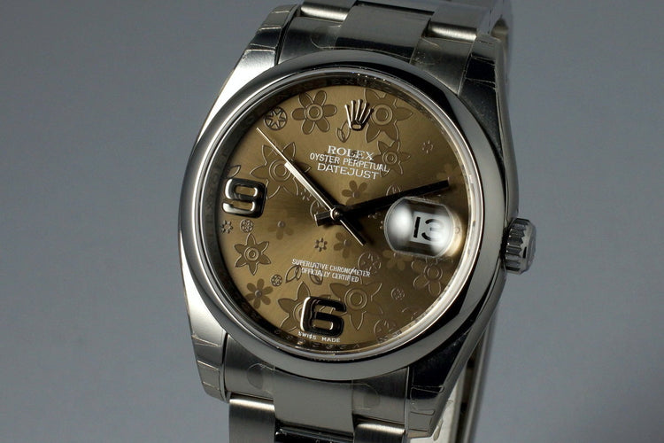 2009 Rolex Datejust 116200 Brown Flower Dial MINT