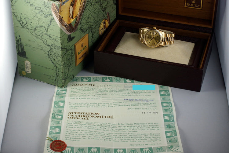 1989 Rolex YG Day-Date 18238 Champagne Dial with Box and Papers