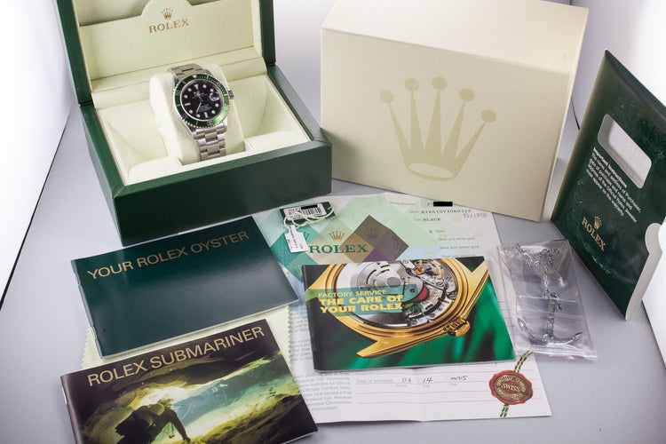 2003 Rolex Green Anniversary Submariner 16610LV MK I Dial with Box and Papers