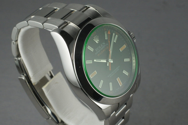 2007 Rolex Milgauss Green 116400GV with Box and Papers