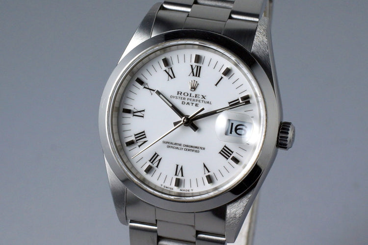 1999 Rolex Date 15200 White Roman Dial with Box & Papers