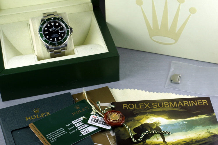 2007 Rolex Green Submariner 16610 with Box and Papers