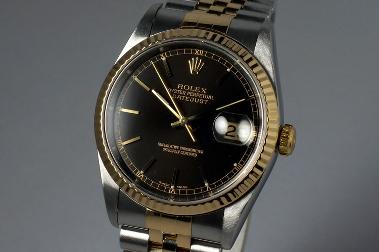 2002 Rolex Two Tone DateJust 16233 Glossy Black Dial