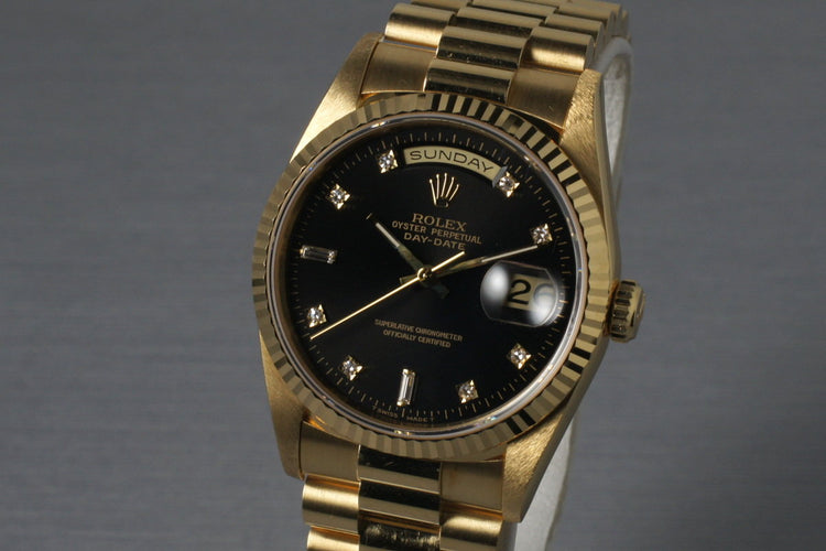 1995 Rolex YG Day-Date 18238 with Black Diamond Dial