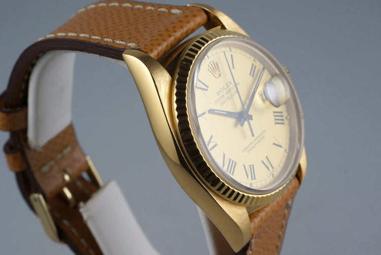 1983 Rolex YG Datejust 16018 with Champagne Roman Dial