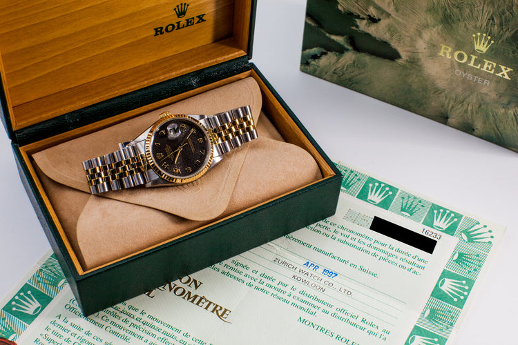 1995 Rolex Two Tone DateJust 16233 Charcoal Computer Dial with Box and Papers