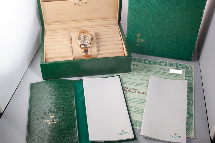 2000 Rolex 18K Rose Gold Day-Date 118205 Silver Diamond Dial with Box and Papers