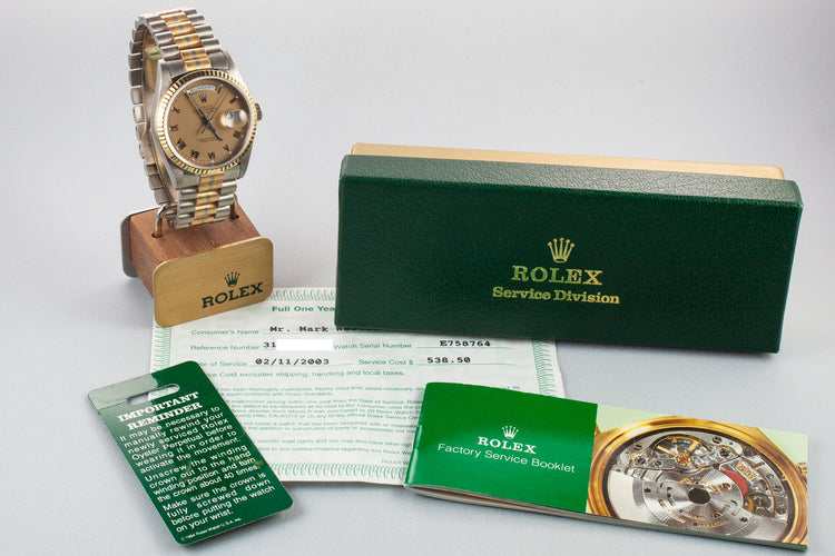 1990 Rolex 18K White Gold Day-Date 18239B Tridor President with Service Papers