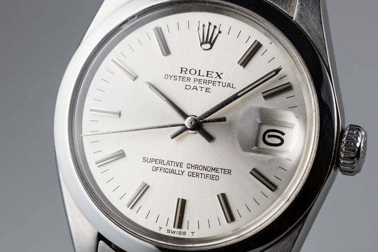 1972 Rolex Date 1500 with No Lume Silver Dial