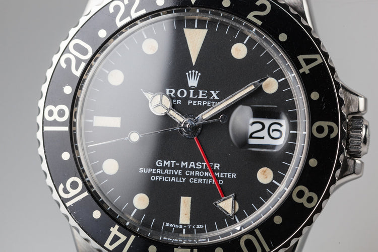 1971 Rolex GMT-Master 1675 with Black Bezel Insert and Box and Papers F-105 Fighter-Bomber Watch