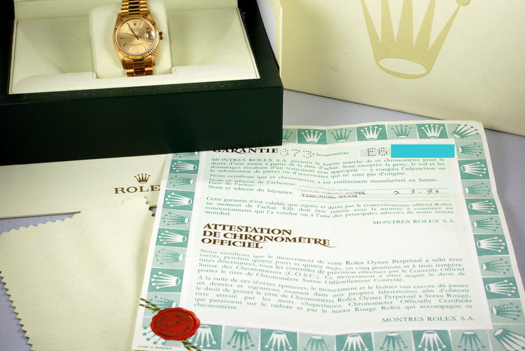 1991 Rolex YG MidSize Datejust 68278 with Box and Papers