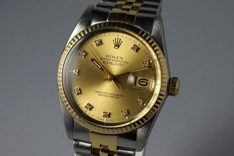 1981 Rolex Two Tone DateJust 16013 Factory Champagne Diamond Dial with Box and Papers