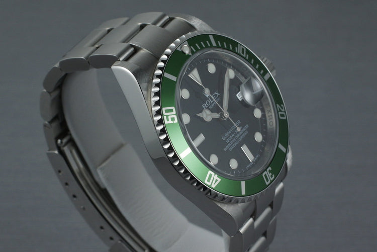 2007 Rolex Green Submariner 16610 with Box and Papers