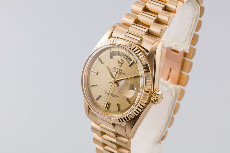 1971 18K YG Vintage Rolex Day-Date 1803 with Champagne Linen Dial