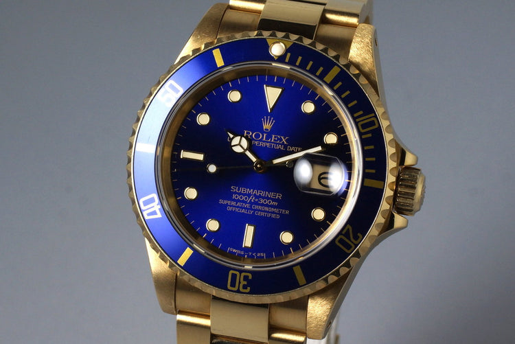 1991 Rolex YG Submariner 16618 Blue Dial