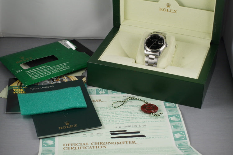 2001 Rolex DateJust 16200 Black Dial with Box Papers