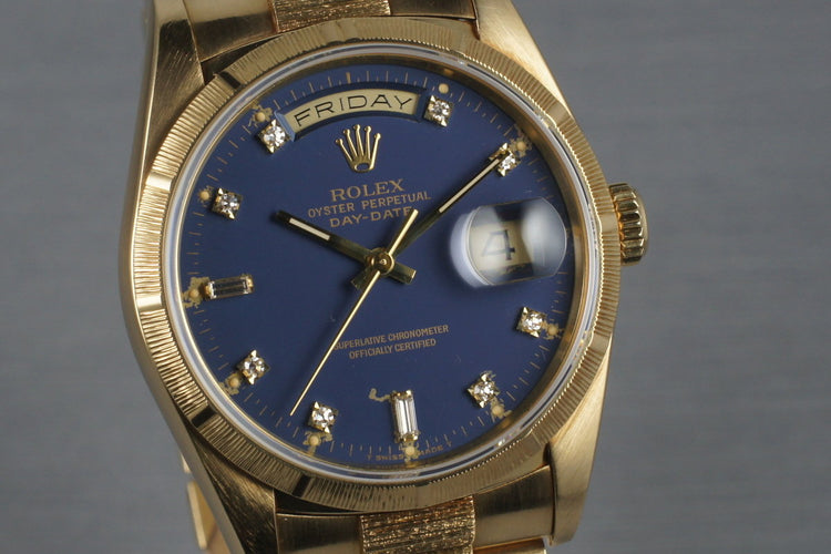 1989 Rolex Bark Day Date Ref: 18248 with Factory Blue Diamond Dial