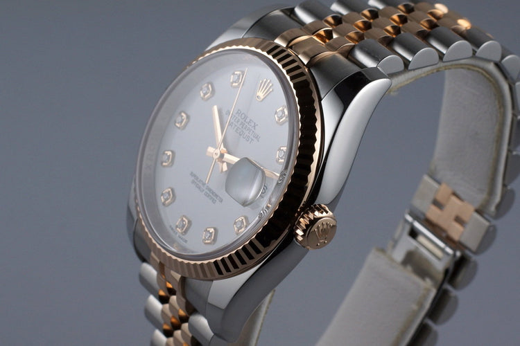 2015 Rolex Two Tone Rose Gold DateJust 116231 Factory White Diamond Dial with Box and Papers