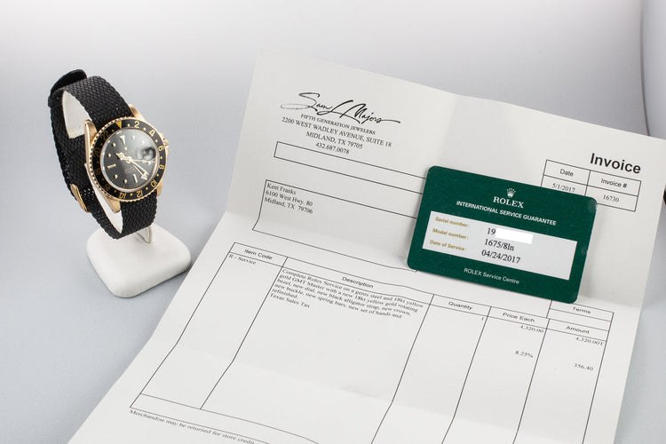 1968 18K YG GMT-Master 1675 with Service Black Nipple Dial and Service Papers