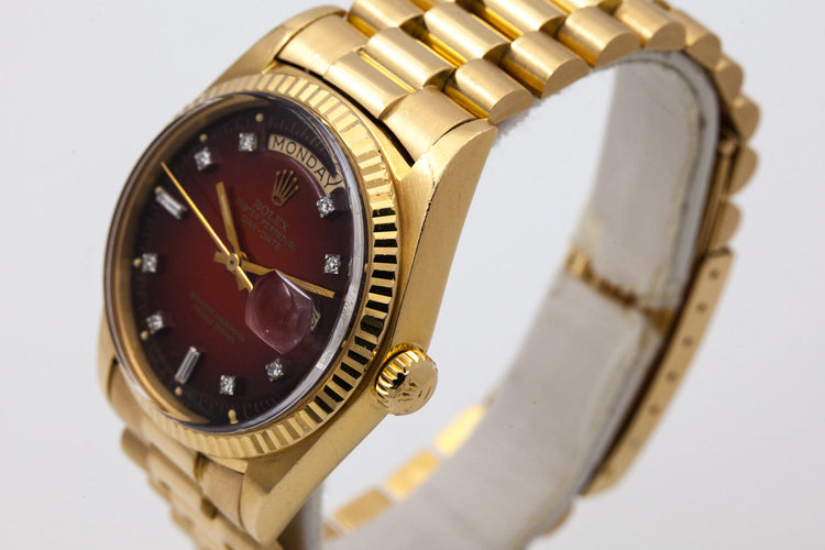 1978 Rolex YG Day Date 1803 Factory Diamond Red Vignette Dial