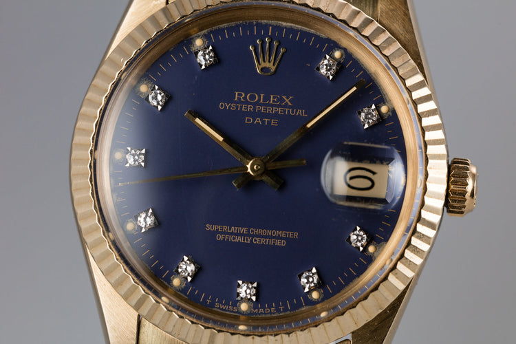 1986 Rolex 14K YG Date 15037 "Ford Motor Company Executive" Blue Diamond Dial