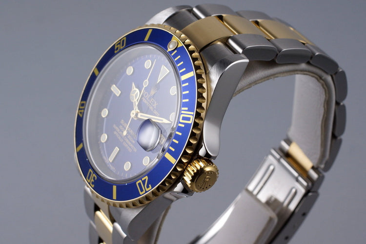 2005 Rolex Two Tone Blue Submariner 16613 with Box and Papers
