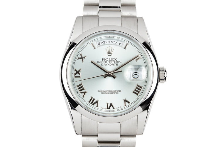 2000 Rolex Platinum Day-Date 118206 Glacier Blue Dial with Box and Papers