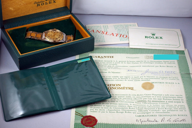 1972 Rolex Two Tone DateJust 1601 Champagne Roman Numeral Dial with Box and Papers