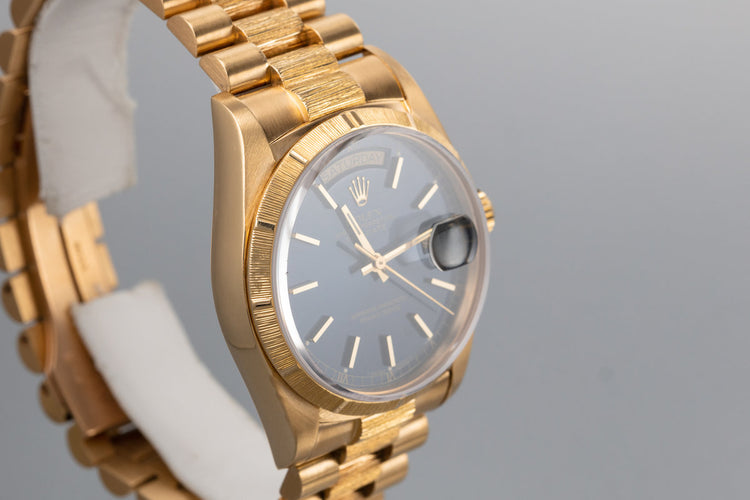 1986 Rolex 18K YG Bark Day-Date 18078 Blue Dial