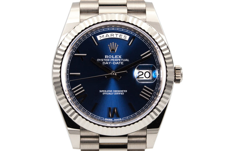 2017 Rolex WG Day-Date 228239 Blue Roman Dial with Box and Papers